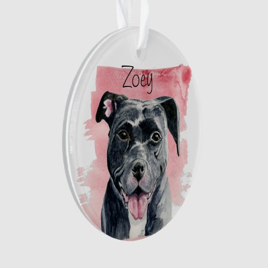 かわいく赤いアメリカのブルドッグの水彩画のカスタム オーナメント (正面)