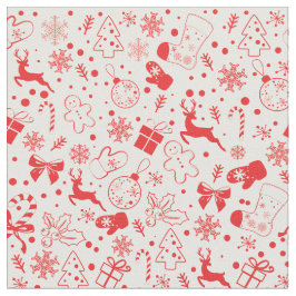 かわいく赤いクリスマスのシカパターン-クリスマスのギフト ファブリック