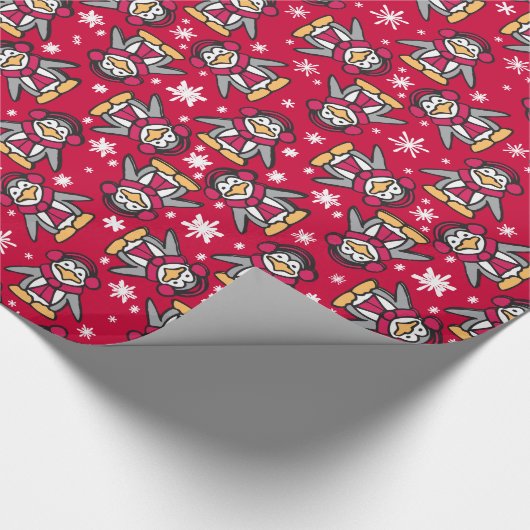 かわいく赤いクリスマスのペンギンの休日の覆い ラッピングペーパー (角)
