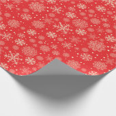 かわいく赤いクリスマスの雪片-クリスマスのギフト ラッピングペーパー (角)