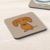 かわいく赤いダックスフント|のおもしろいな漫画のウインナー犬 コースター (左側)