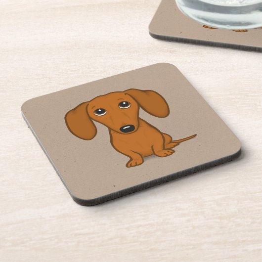 かわいく赤いダックスフント|のおもしろいな漫画のウインナー犬 コースター (左側)