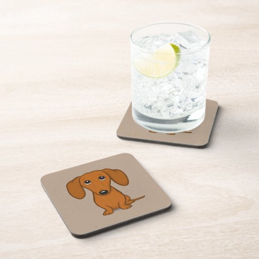 かわいく赤いダックスフント|のおもしろいな漫画のウインナー犬 コースター (右側)