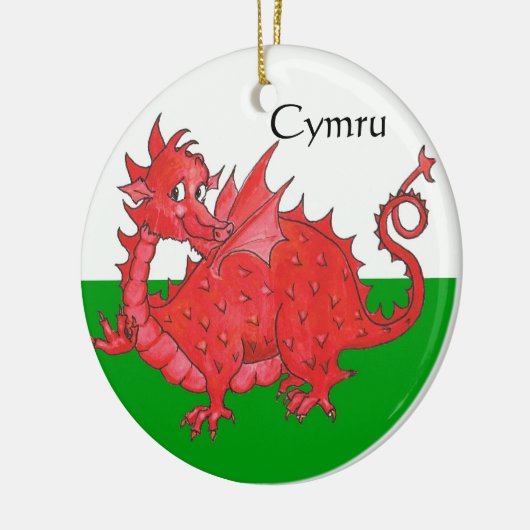かわいく赤いドラゴンの、緑および白い陶磁器のオーナメント セラミックオーナメント (左)