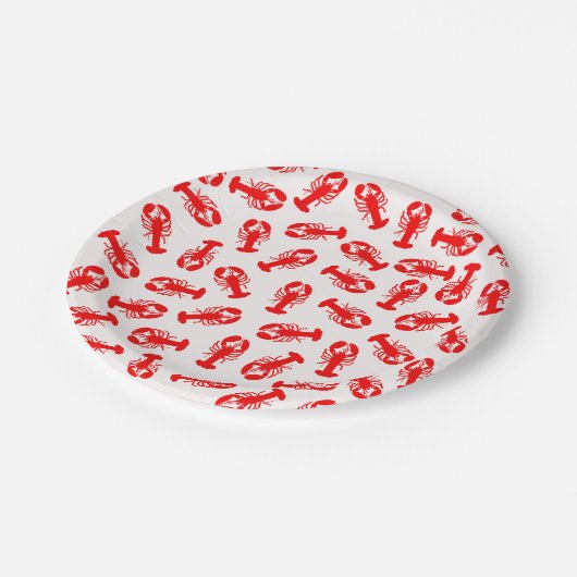 かわいく赤いロブスター動物パターン ペーパープレート (アングル)