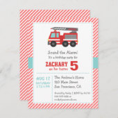 かわいく赤い普通消防車の誕生日のパーティの招待状 招待状 (正面/裏面)