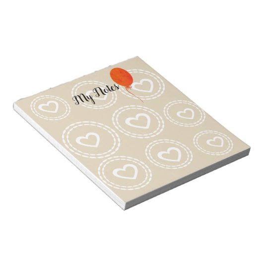 かわいく赤い気球及びハートのメモ帳 ノートパッド (アングル)