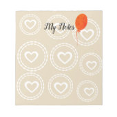 かわいく赤い気球及びハートのメモ帳 ノートパッド (正面)