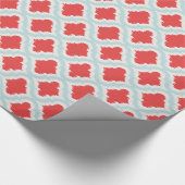 かわいく赤く白いターコイズモロッコパターンイカット ラッピングペーパー (角)