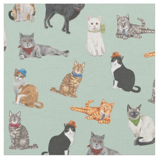 かわいく軽快な猫ちゃん猫パターン ファブリック (クローズアップ)