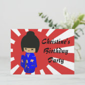 かわいく青いかわいいのKokeshiの人形の誕生日の招待状 招待状 (スタンド正面)