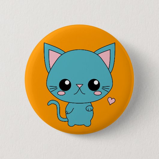 かわいく青いかわいい猫 缶バッジ (正面)