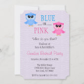 かわいく青いですかピンクのフクロウの性は招待を明らかにします 招待状 (正面)