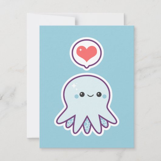 かわいく青いタコのバースデーパーティ招待状 招待状 (正面)