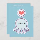 かわいく青いタコのバースデーパーティ招待状 招待状 (正面/裏面)