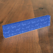 かわいく青いダックスフントパターン デスクネームプレート (側面)