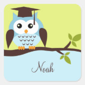 かわいく青いフクロウ スクエアシール (正面)