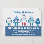 かわいく青いロボット誕生日のパーティの招待状 招待状 (正面)