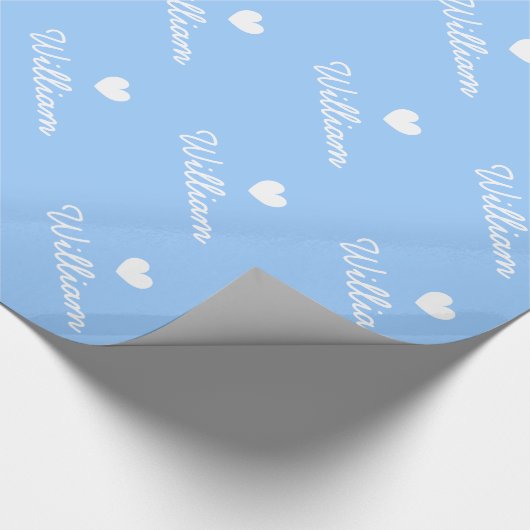 かわいく青い包装紙|のハートおよび男の赤ちゃんの名前 ラッピングペーパー (角)