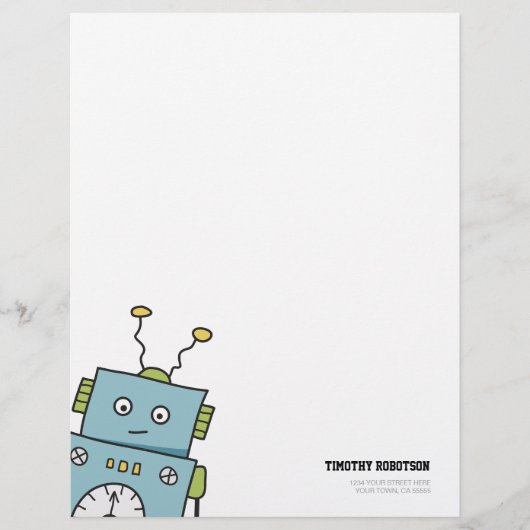 かわいく青い手描きのロボット レターヘッド (正面)