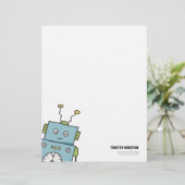かわいく青い手描きのロボット レターヘッド (スタンド正面)