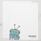 かわいく青い手描きのロボット レターヘッド (正面/裏面)