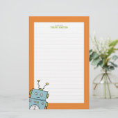 かわいく青い手描きのロボット(並ぶ) 便箋 (スタンド正面)