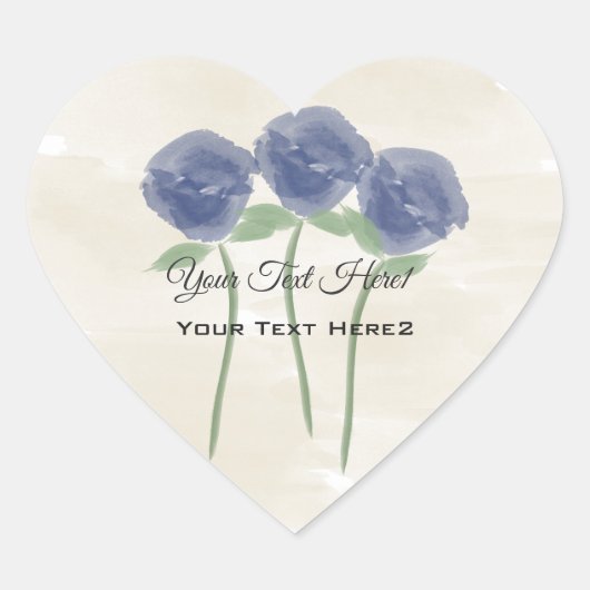 かわいく青い水彩画のバラのステッカー ハートシール (正面)