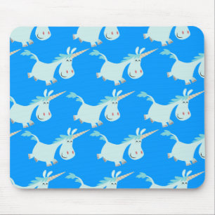 かわいく青い漫画のユニコーンの群れ!! mousepad マウスパッド