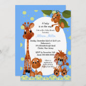 かわいく青い猿及び友達の男の子のベビーシャワー 招待状 (正面/裏面)