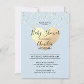 かわいく青い金ゴールドホイルのハートの男の子のベビーシャワー 招待状 (正面)