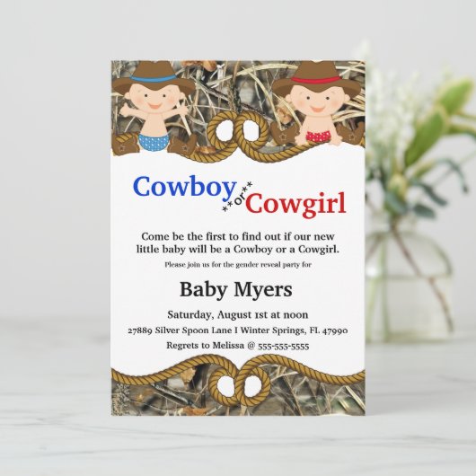 かわいく青及び赤い迷彩柄の国の性は招待を明らかにします 招待状 (スタンド正面)