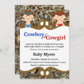 かわいく青及び赤い迷彩柄の国の性は招待を明らかにします 招待状 (正面/裏面)