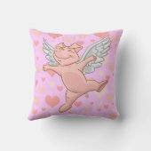 かわいく飛んでいるなブタおよびピンクのハート クッション (裏面)