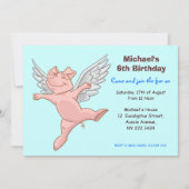 かわいく飛んでいるなブタの誕生日のパーティの招待状 招待状 (正面)