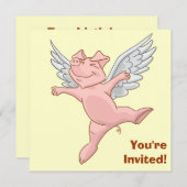 かわいく飛んでいるなブタの誕生日のパーティの招待状 招待状 (正面/裏面)