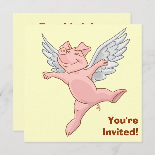 かわいく飛んでいるなブタの誕生日のパーティの招待状 招待状 (正面/裏面)