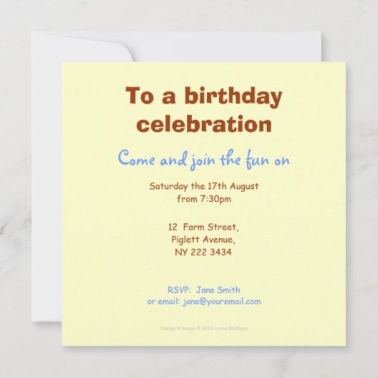 かわいく飛んでいるなブタの誕生日のパーティの招待状 招待状 (裏面)