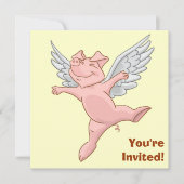 かわいく飛んでいるなブタの誕生日のパーティの招待状 招待状 (正面)