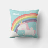 かわいく飛んでいるなユニコーンの虹の女の子部屋の装飾 クッション (裏面)