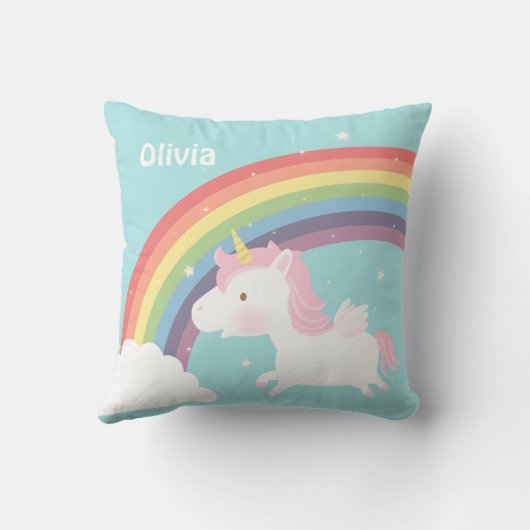 かわいく飛んでいるなユニコーンの虹の女の子部屋の装飾 クッション (裏面)