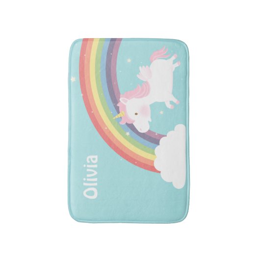 かわいく飛んでいるなユニコーンの虹の女の子部屋の装飾 バスマット (正面縦)