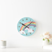 かわいく飛んでいるなユニコーンの虹の女の子部屋の装飾 ラウンド壁時計 (ホーム)