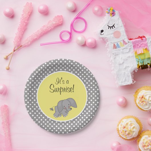 かわいく黄色い象の男女兼用なベビーシャワー ペーパープレート (パーティー)