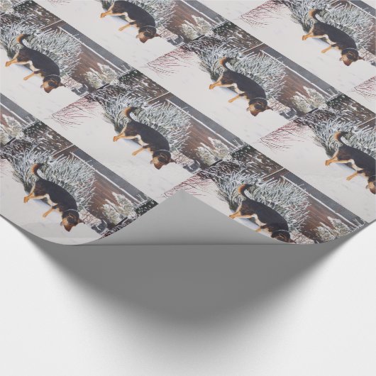 かわいく黒いおよび黄褐色の犬の芸術の冬の雪場面 ラッピングペーパー (角)