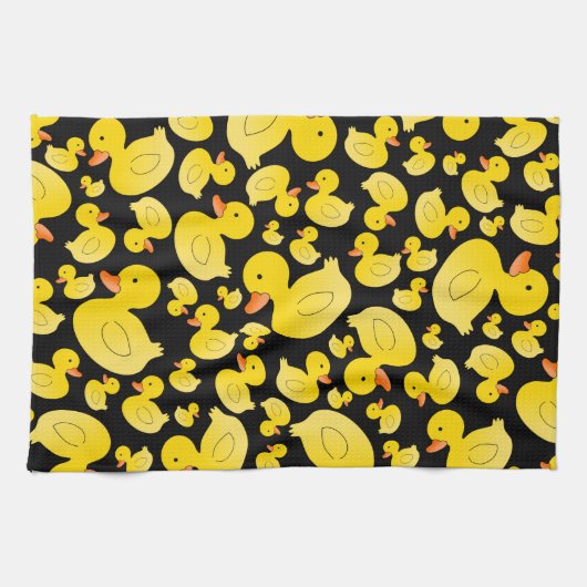 かわいく黒いゴム製アヒル キッチンタオル (横)