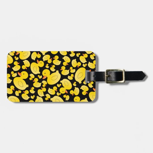 かわいく黒いゴム製アヒル ラゲッジタグ (正面横)