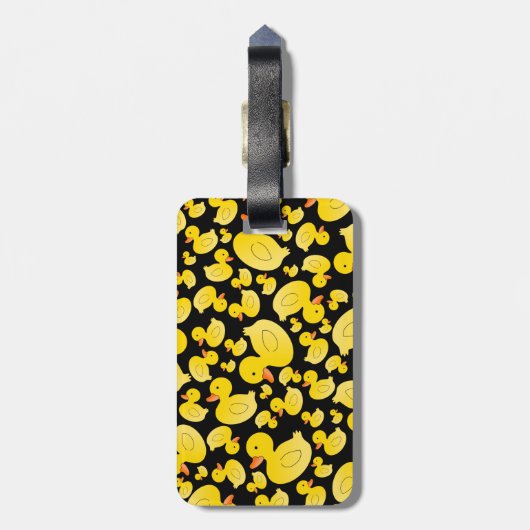 かわいく黒いゴム製アヒル ラゲッジタグ (裏面縦)