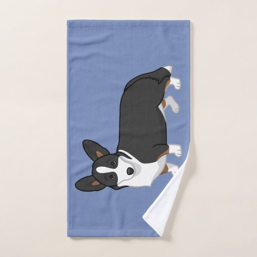 かわいく黒いタンのカーディガンのウェルシュコーギーの愛犬家 バスタオルセット (ハンドタオル)