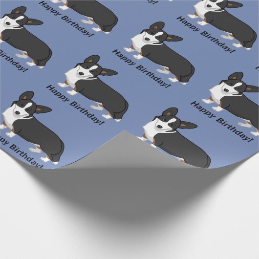 かわいく黒いタンのカーディガンのウェルシュコーギーの愛犬家 ラッピングペーパー (角)